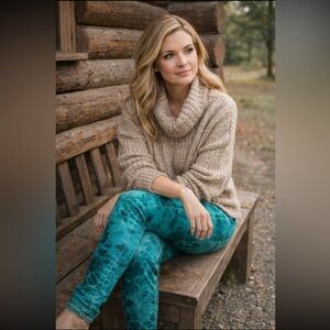 Rock & Republic Berlin Skinny Jeans Low Rise Teal Tie Dye Denim size 4.